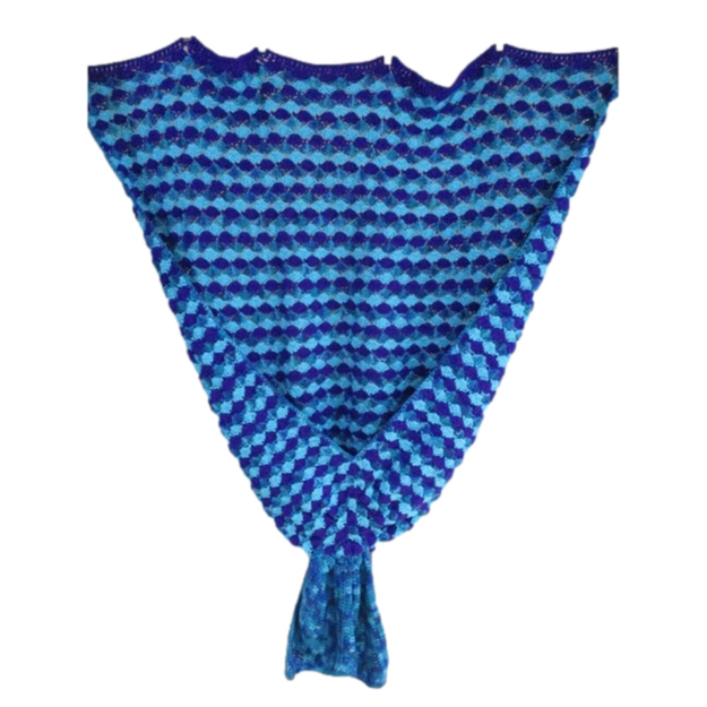 Vintage‎ Teal/Blue/Purple Afghan Crochet Blanket With Mermaid Tail 58"x48"